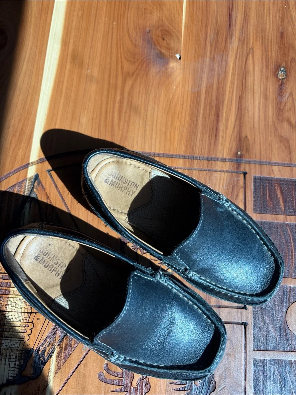 Johnston & Murphy Black Kids Leather Slip-On Loafers